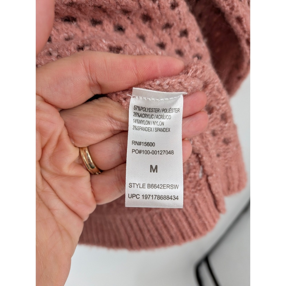 Democracy Crochet Open Knit Sweater Womens Medium Pink Mauve Soft Boho‎ Spring - Picture 3 of 8